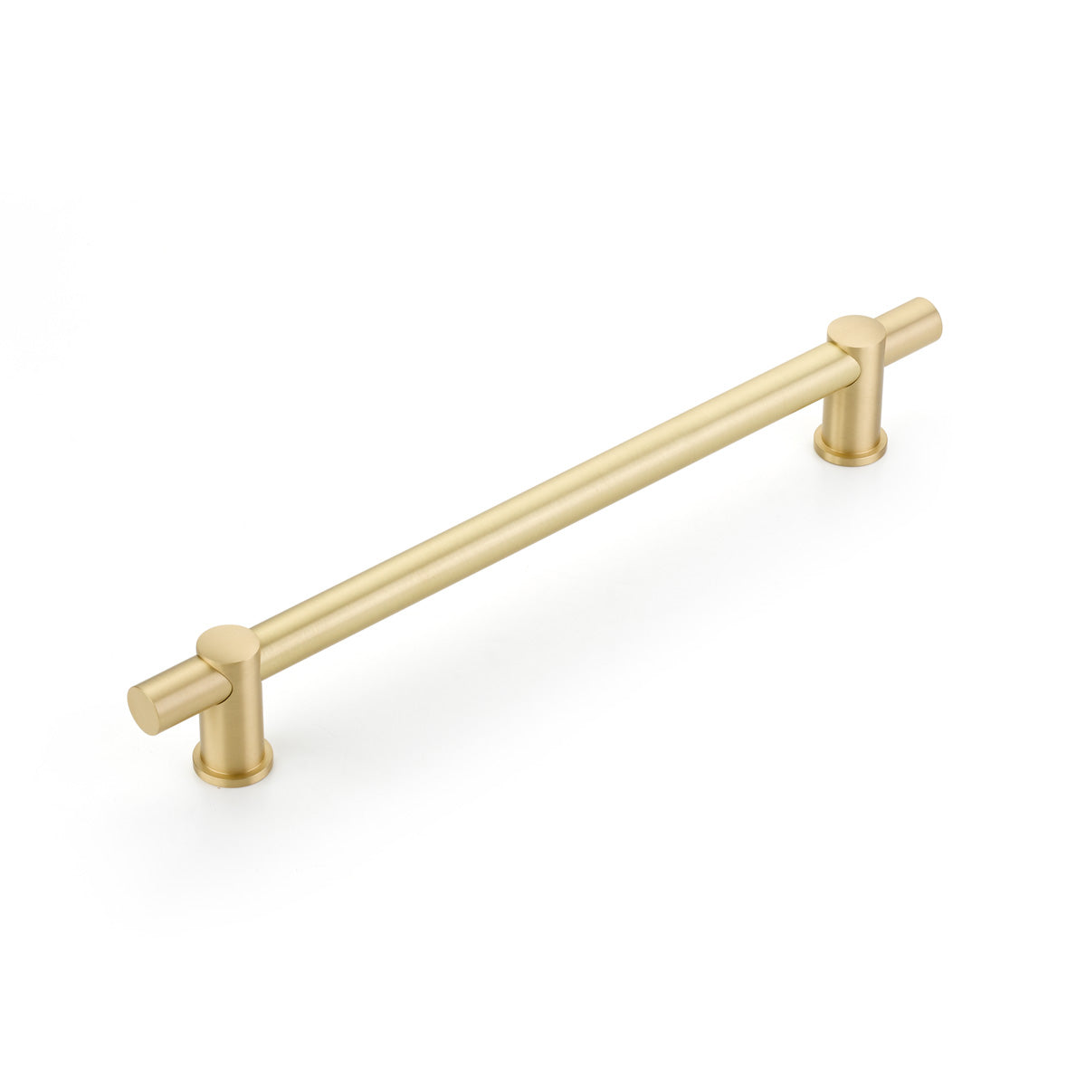 Schaub Fonce' Appliance Pull 12" cc with Satin Brass bar and Satin Brass stems..