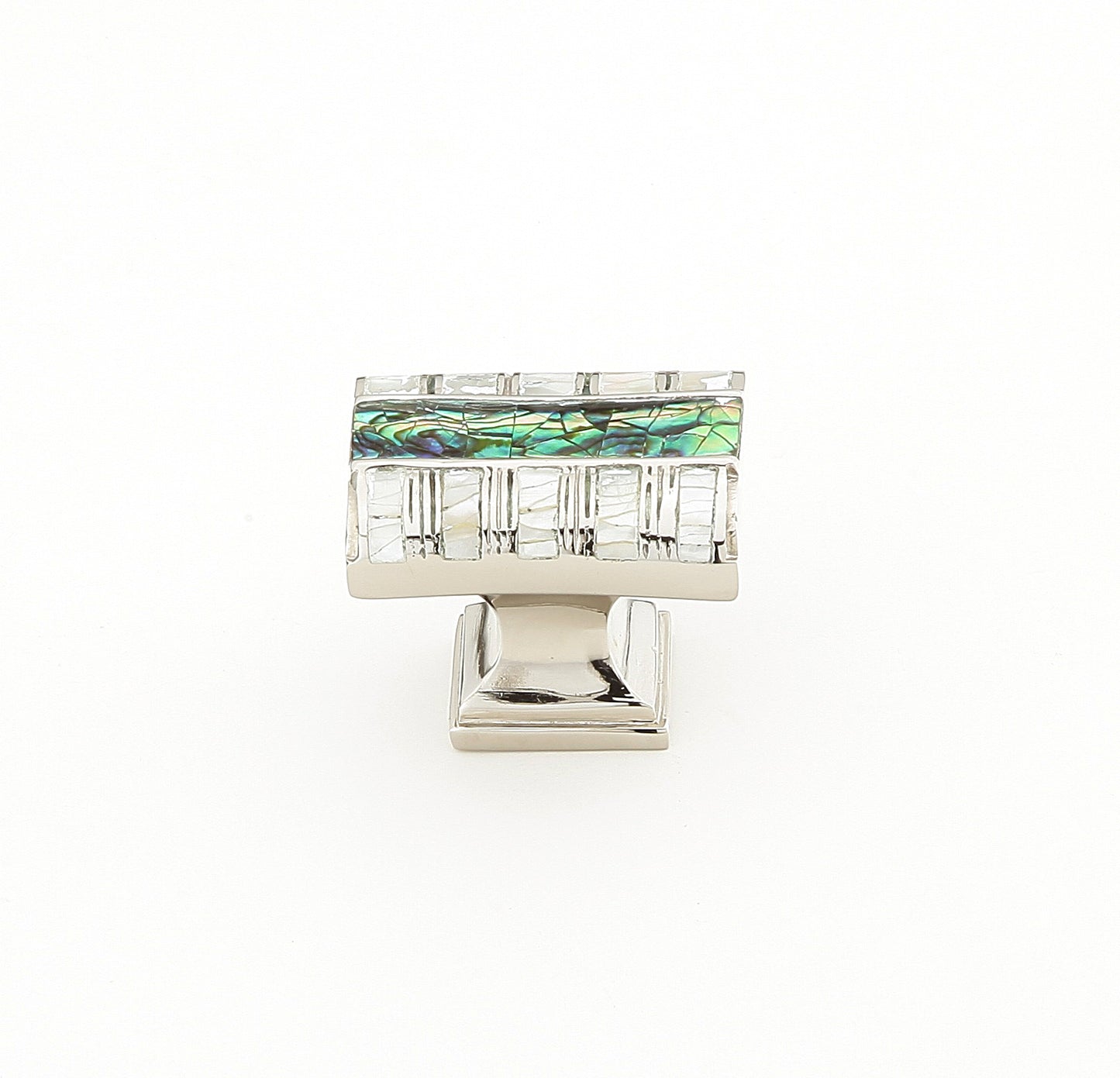 Schaub Fair Isle Rectangle Knob Polished Nickel Finish Imperial Shell and Mother of Pearl inlaid on Solid Brass