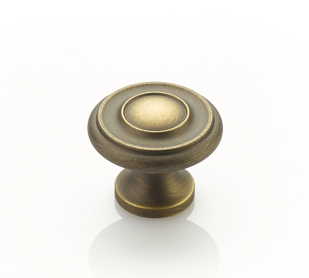 Schaub Traditional Stepped Round Knob 1-1/4" Antique Light Brass
