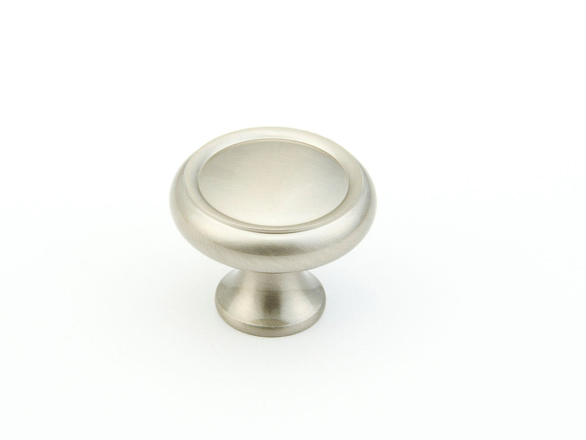 Schaub Traditional / Country Rimmed Round Knob 1-1/4" Satin Nickel