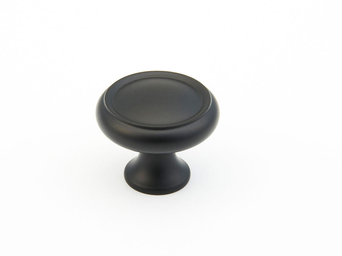 Schaub Traditional / Country Rimmed Round Knob 1-1/4" Flat Black