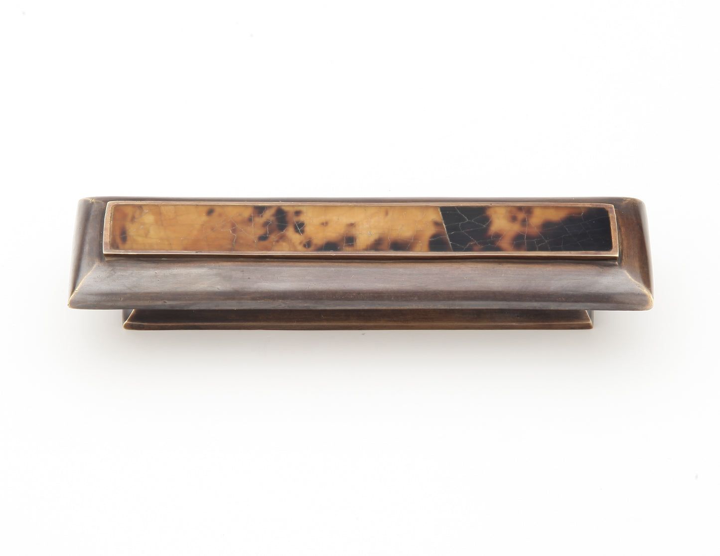 Schaub Tiger Penshell Rectangle Pull with Tiger Penshell Inlay and Dark Antique Bronze 3" Imperial Shell and Penshell inlaid on Solid Brass