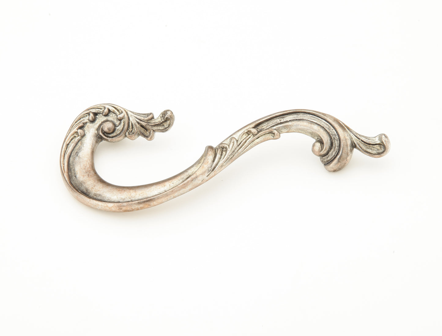 Schaub Small Solid Brass Curved pull left 3-1/2" in Monticello Silver