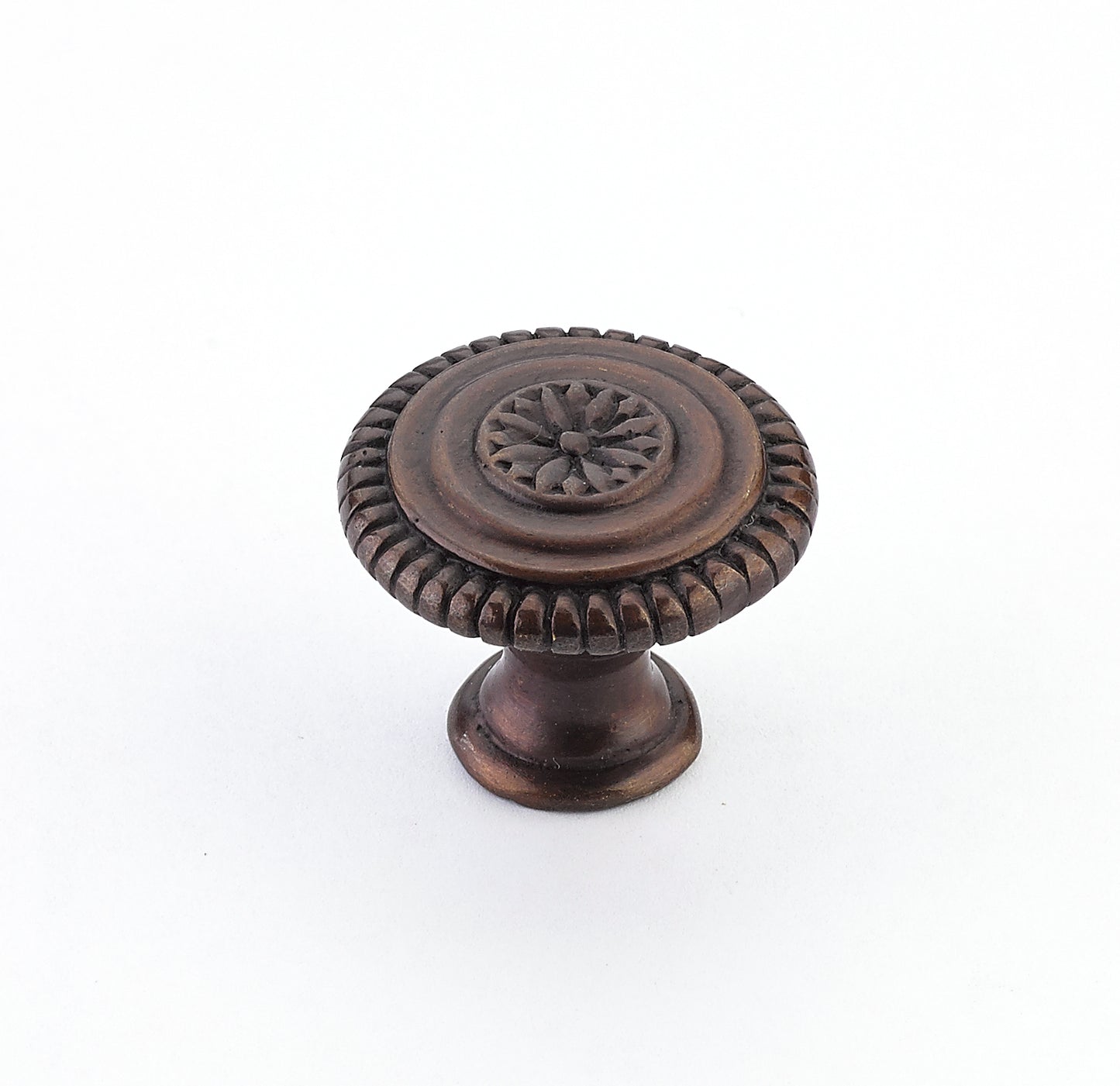 Schaub Solid Brass Knob in Dark Antique Bronze 1-1/4" dia Imperial Shell and Penshell inlaid on Solid Brass