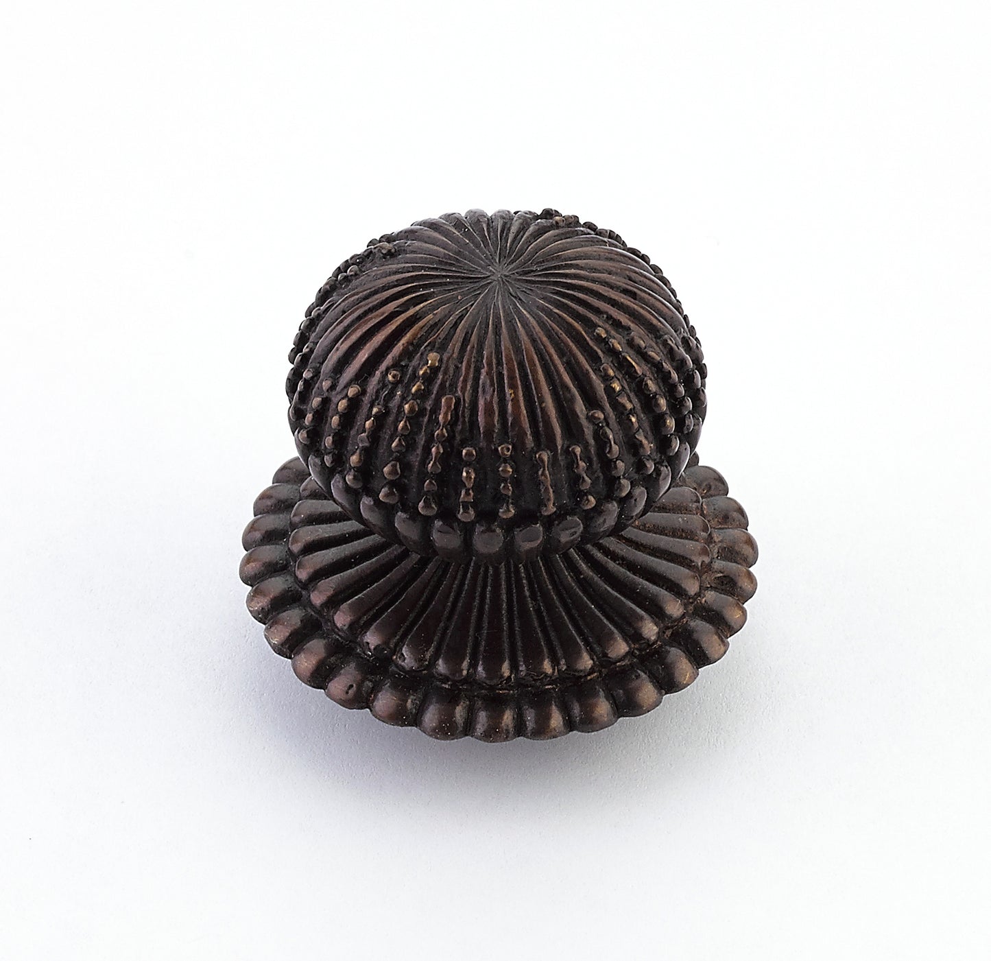 Schaub Solid Brass Knob & Backplate in Dark Antique Bronze 1-1/4" dia Imperial Shell and Penshell inlaid on Solid Brass