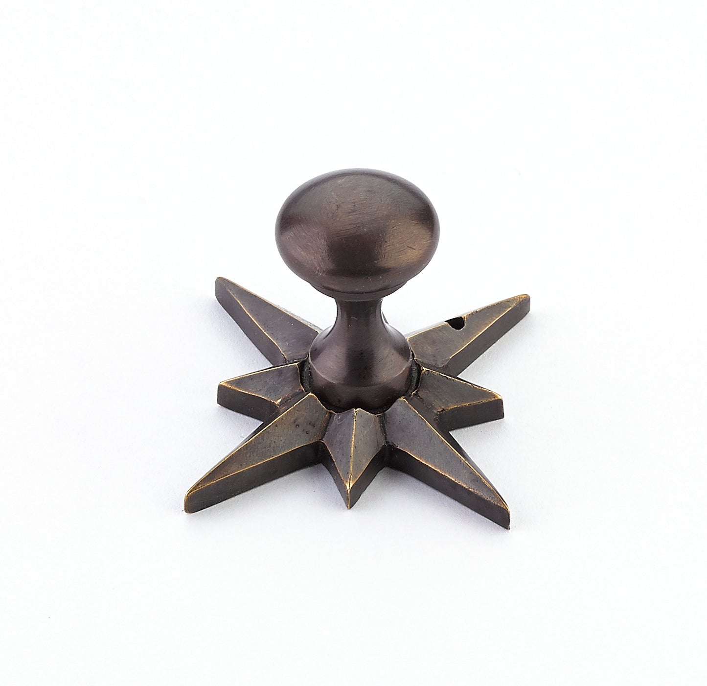 Schaub Brass Knob w/ Star Backplate in Dark Antique Bronze 3/4" dia x 2" backplate Imperial Shell and Penshell inlaid on Solid Brass