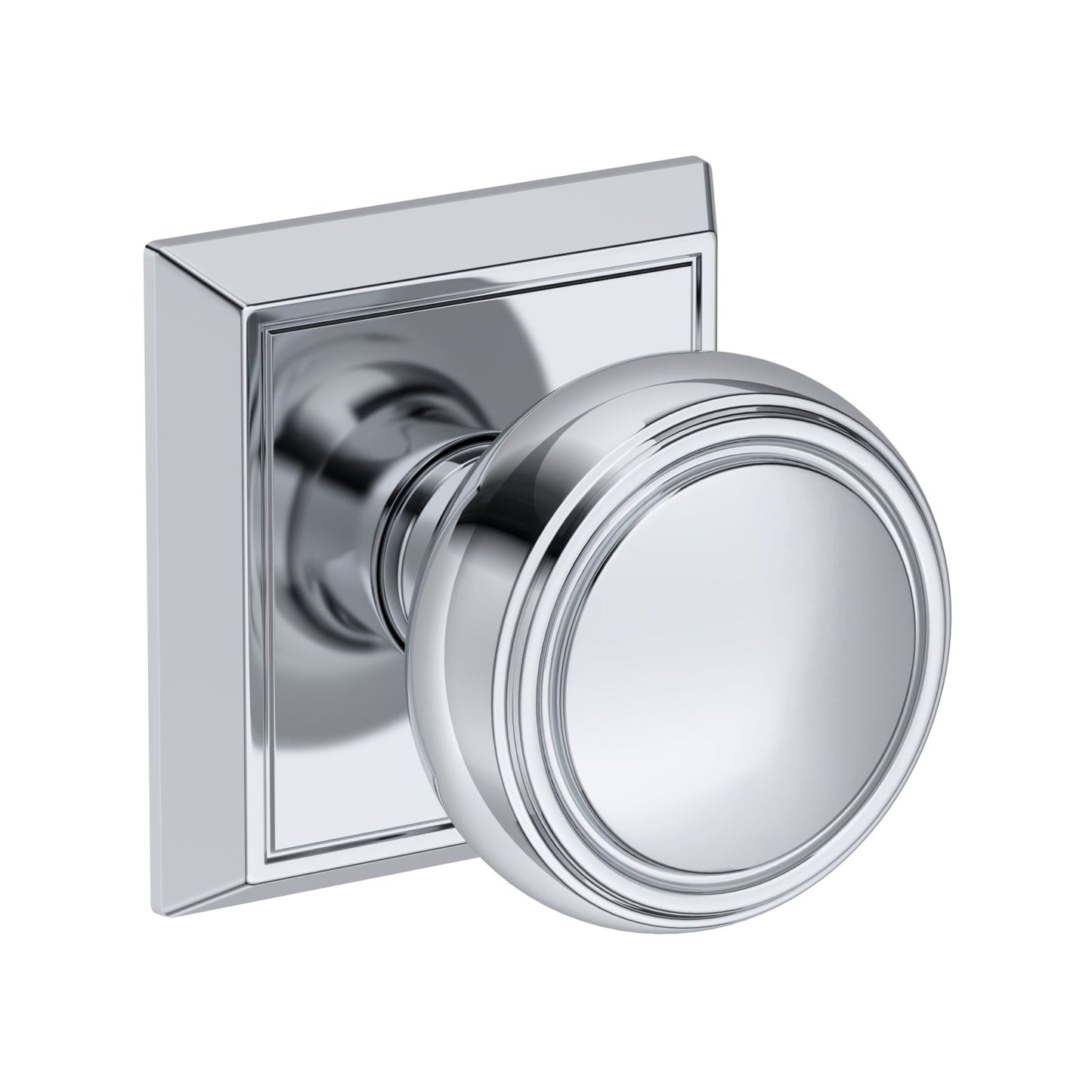 Baldwin Reserve Bremerton Knob, Chamfered Square Rose, Polished Chrome