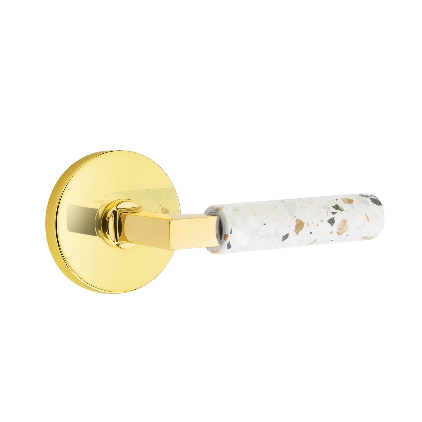 SELECT Key In L-Square Light Terrazzo Lever – unlacquered-brass