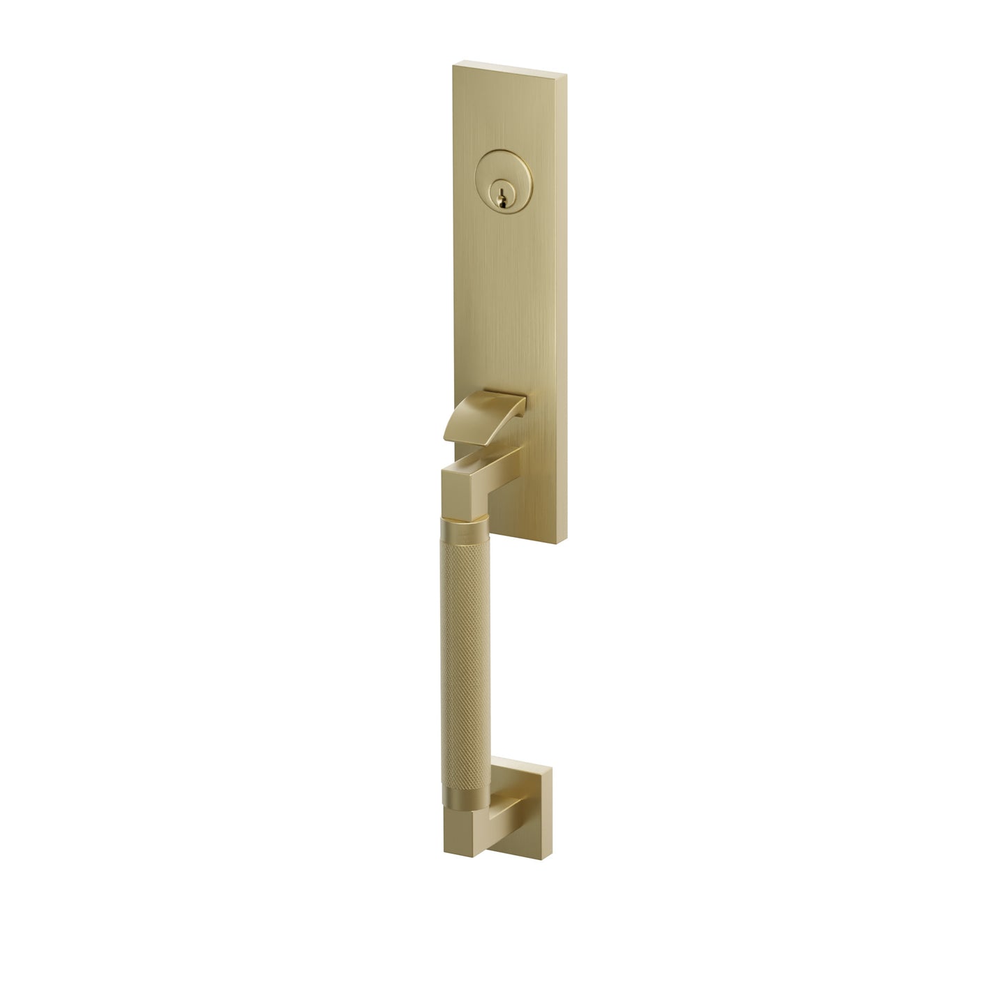 Emtek SELECT L-Square Knurled Monolithic Entrance Handleset – Satin Brass