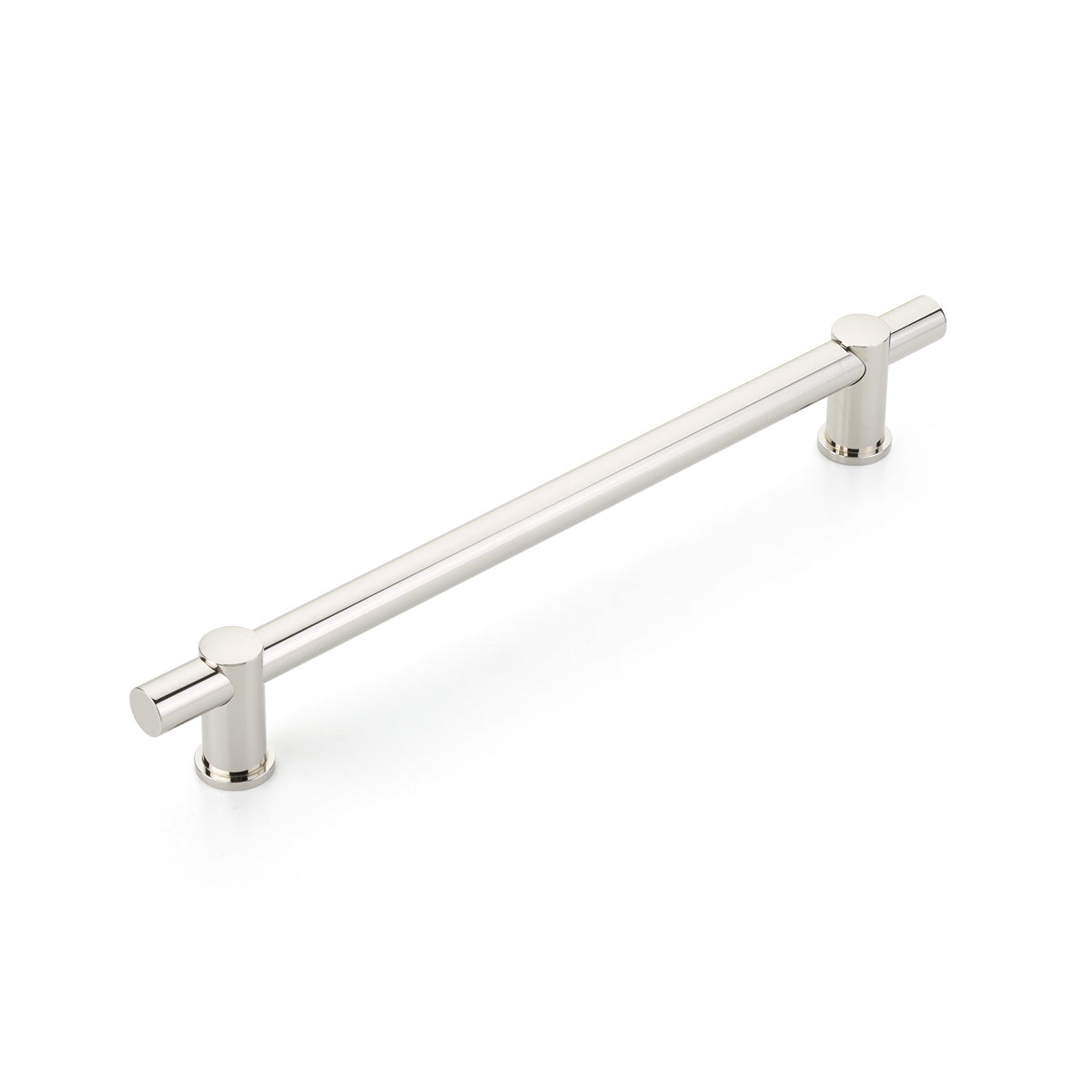 Schaub Fonce' Appliance Pull 12" cc  with Polished Nickel bar and Polished Nickel stems..