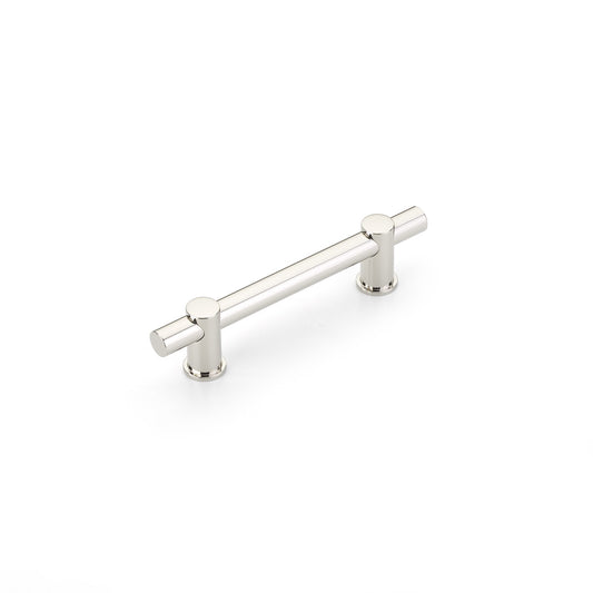 Schaub Fonce' Bar Pull 4" cc with Polished Nickel bar and Polished Nickel stems