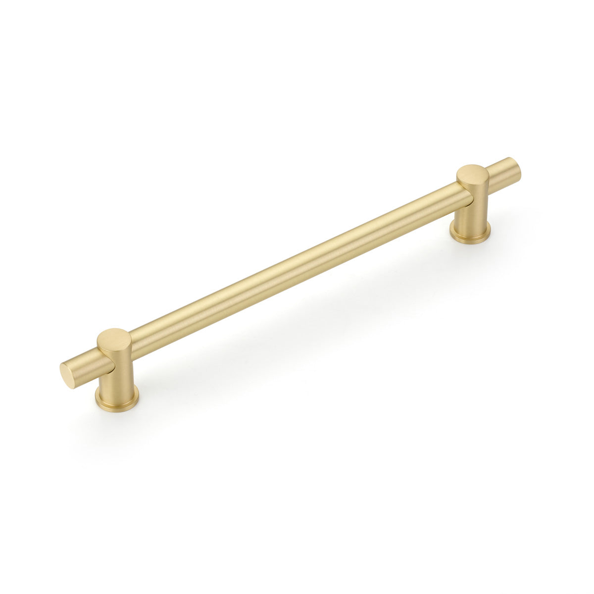 Schaub Fonce' Bar Pull 8" cc with Satin Brass bar and Satin Brass stems