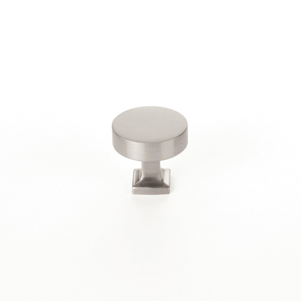 Schaub Haniburton Round Knob with Square Base 1-1/4" Satin Nickel