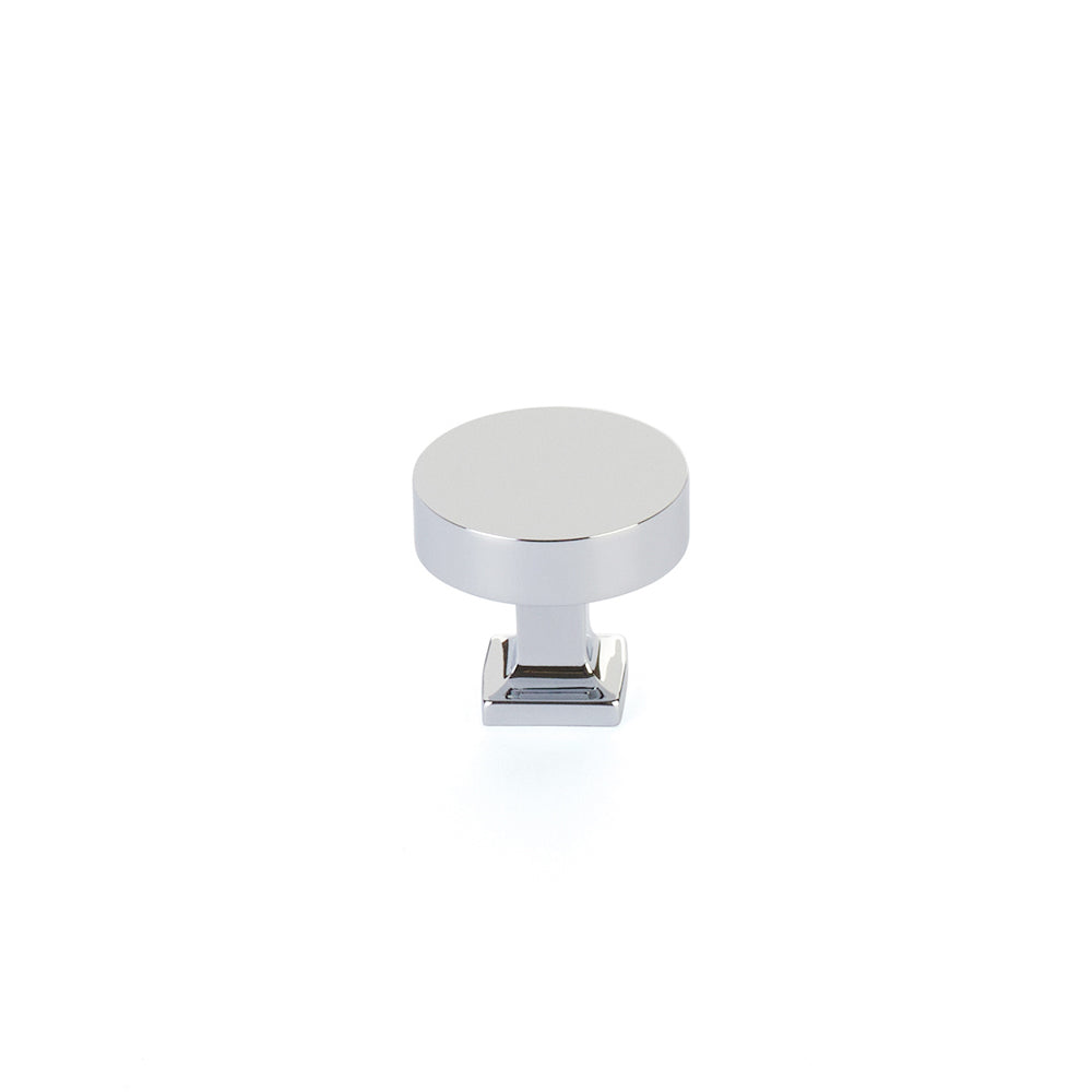 Schaub Haniburton Round Knob with Square Base 1-1/4" Polished Chrome