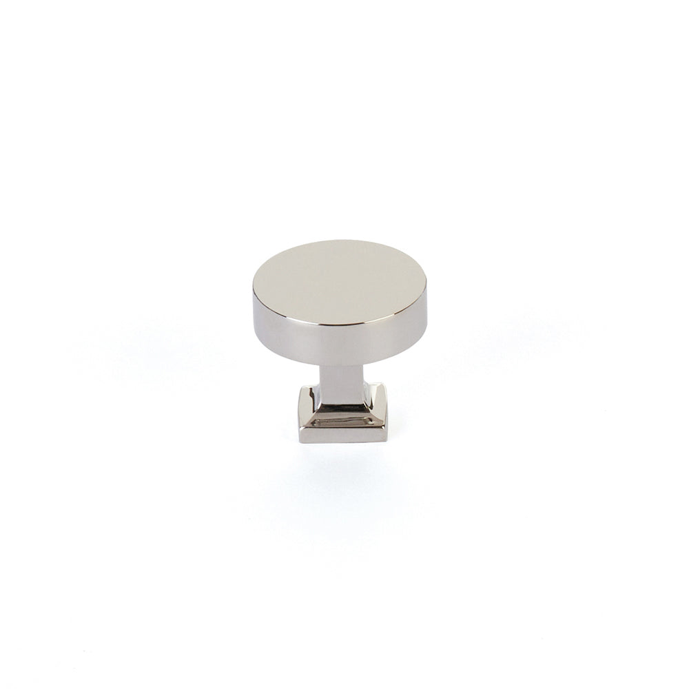 Schaub Haniburton Round Knob with Square Base 1-1/4" Polished Nickel