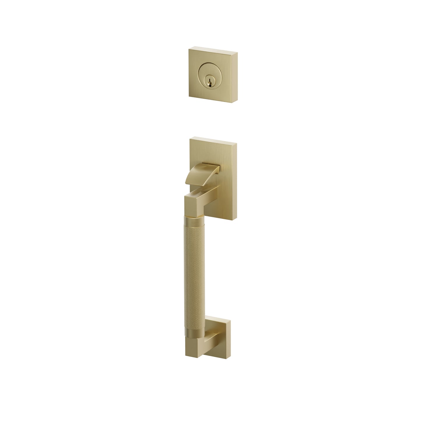Emtek SELECT L-Square Knurled Sectional Entrance Handleset – Satin Brass