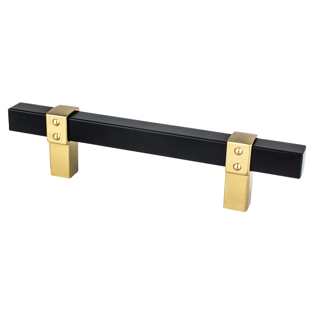 Berenson Rivet Rebel Bar and Posts Pull - 96mm (3-25/32 in) - Matte Black and Modern Brushed Gold