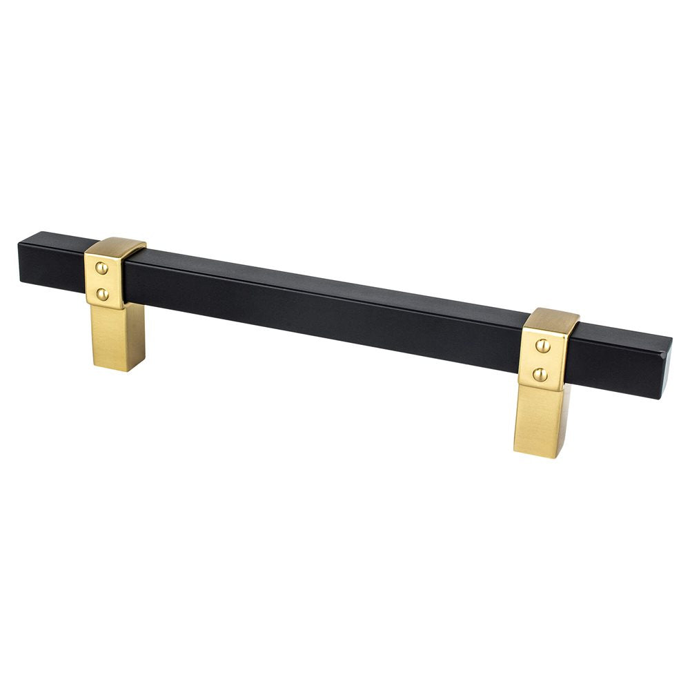 Berenson Rivet Rebel Bar and Posts Pull - 128mm (5-1/16 in) - Matte Black and Modern Brushed Gold