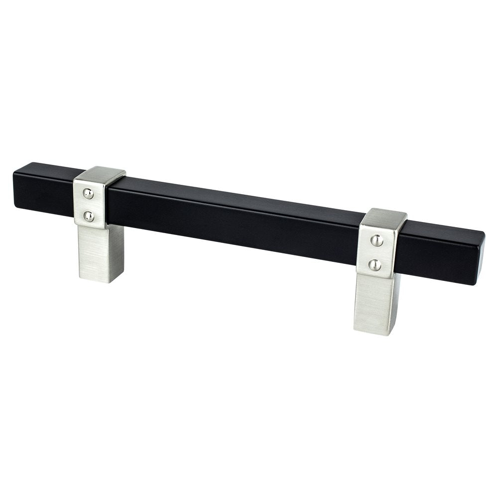 Berenson Rivet Rebel Bar and Posts Pull - 96mm (3-25/32 in) - Matte Black and Brushed Nickel