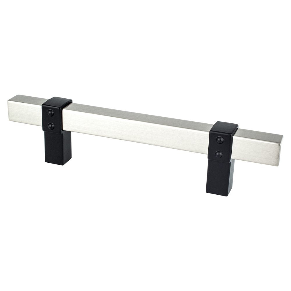 Berenson Rivet Rebel Bar and Posts Pull - 96mm (3-25/32 in) - Brushed Nickel and Matte Black
