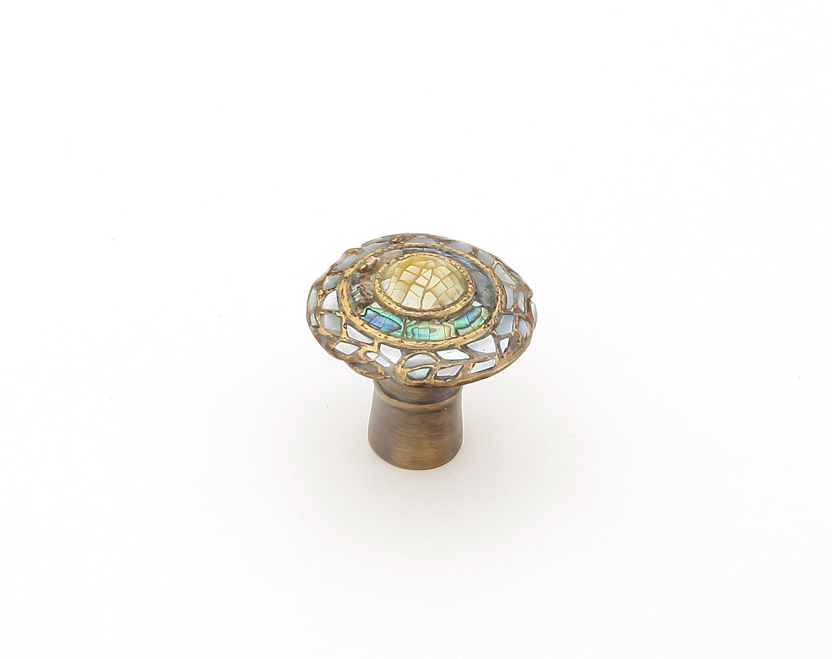 Schaub Fair Isle Round Knob 1" Imperial Shell and Mother of Pearl inlaid on Solid Brass