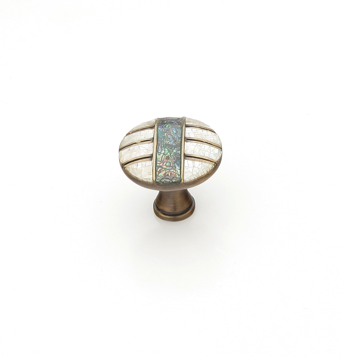 Schaub Fair Isle Round Knob Aged Dover Finish Imperial Shell and Mother of Pearl inlaid on Solid Brass