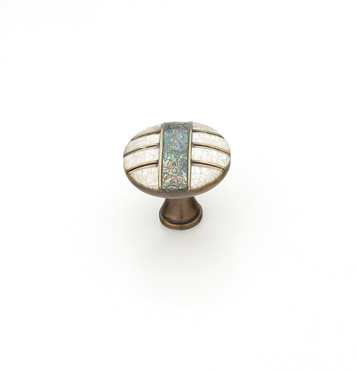 Schaub Fair Isle Round Knob  Imperial Shell and Mother of Pearl inlaid on Solid Brass