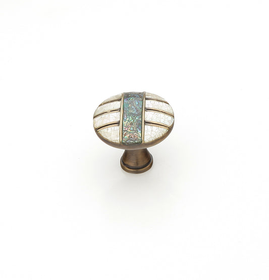 Schaub Fair Isle Round Knob  Imperial Shell and Mother of Pearl inlaid on Solid Brass