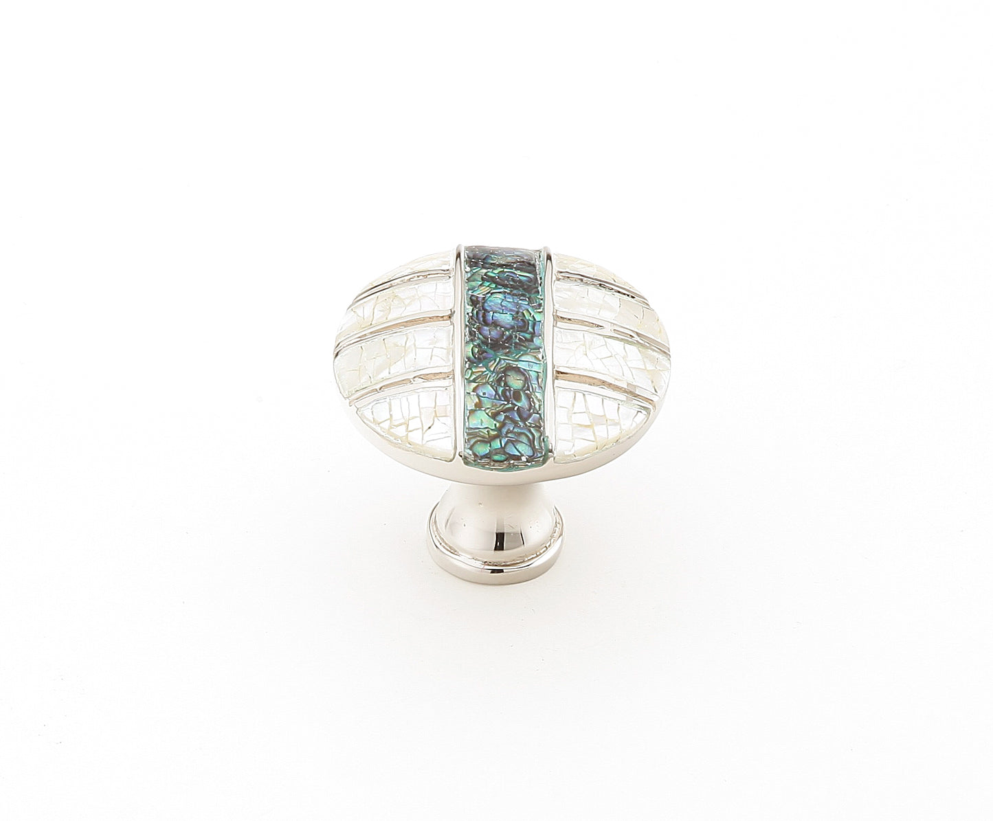 Schaub Fair Isle Round Knob Polished Nickel Finish Imperial Shell and Mother of Pearl inlaid on Solid Brass