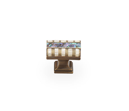 Schaub Fair Isle Rectangle Knob Aged Dover Finish Imperial Shell and Mother of Pearl inlaid on Solid Brass