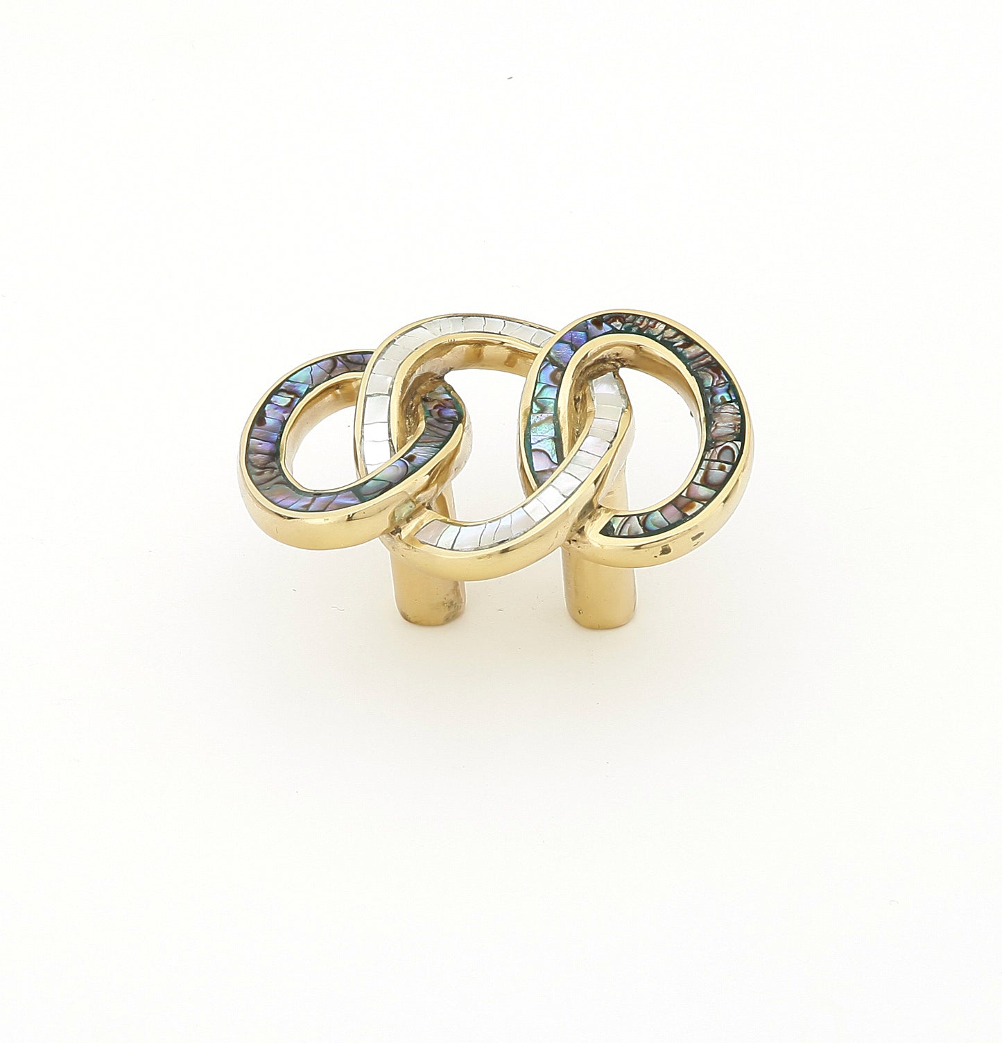 Schaub Fair Isle Circles Pull Polished Brass Finish Imperial Shell and Mother of Pearl inlaid on Solid Brass