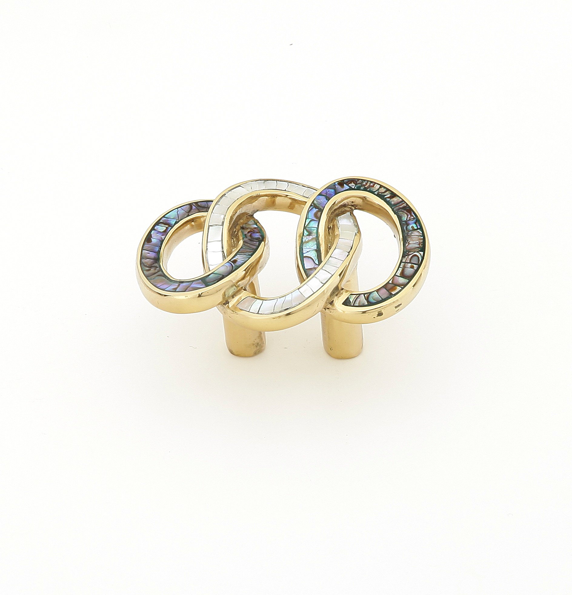 Schaub Fair Isle Circles Pull Polished Brass Finish Imperial Shell and Mother of Pearl inlaid on Solid Brass