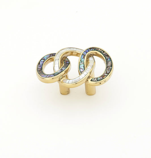 Schaub Fair Isle Circles Pull Polished Brass Finish Imperial Shell and Mother of Pearl inlaid on Solid Brass