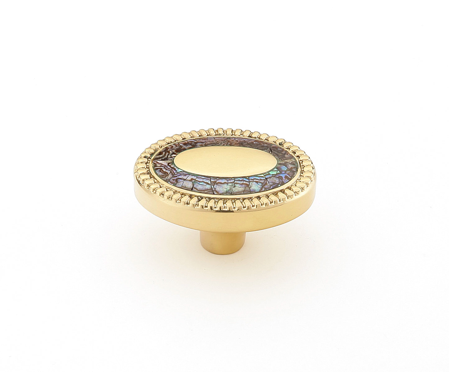Schaub Fair Isle Oval Knob Polished Brass Finish Imperial Shell inlaid on Solid Brass