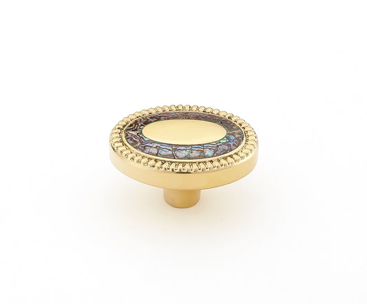 Schaub Fair Isle Oval Knob Polished Brass Finish Imperial Shell inlaid on Solid Brass