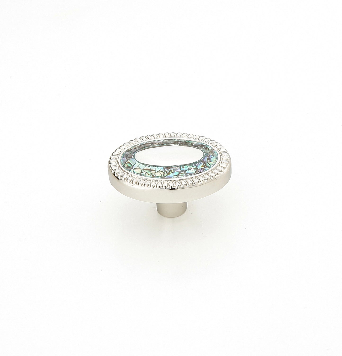 Schaub Fair Isle Oval Knob Polished Nickel Finish Imperial Shell inlaid on Solid Brass