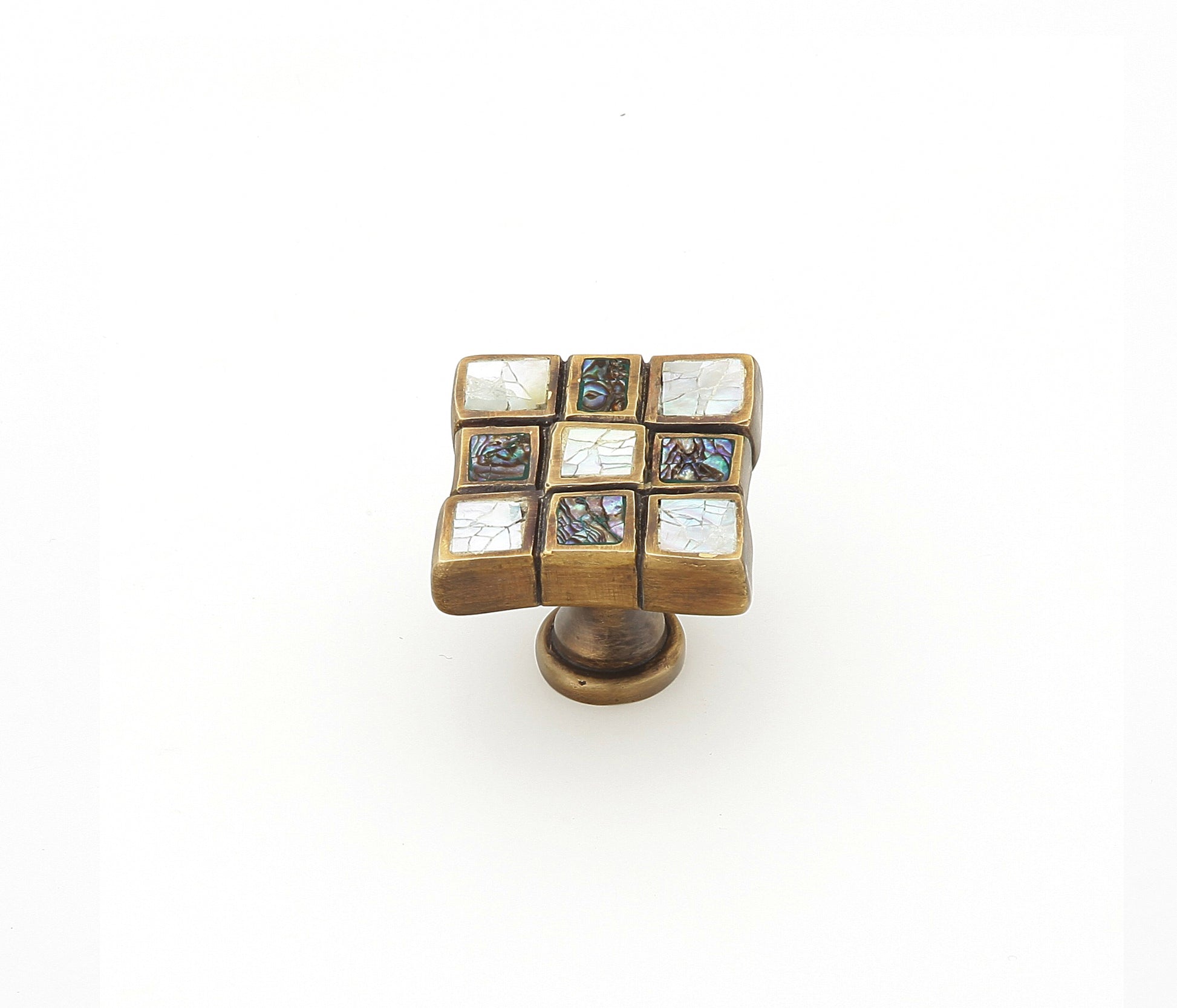 Schaub Avalon Bay Square Knob Imperial Shell and Mother of Pearl inlaid on Solid Brass 9 sections