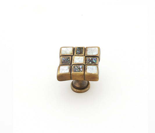 Schaub Avalon Bay Square Knob Imperial Shell and Mother of Pearl inlaid on Solid Brass 9 sections