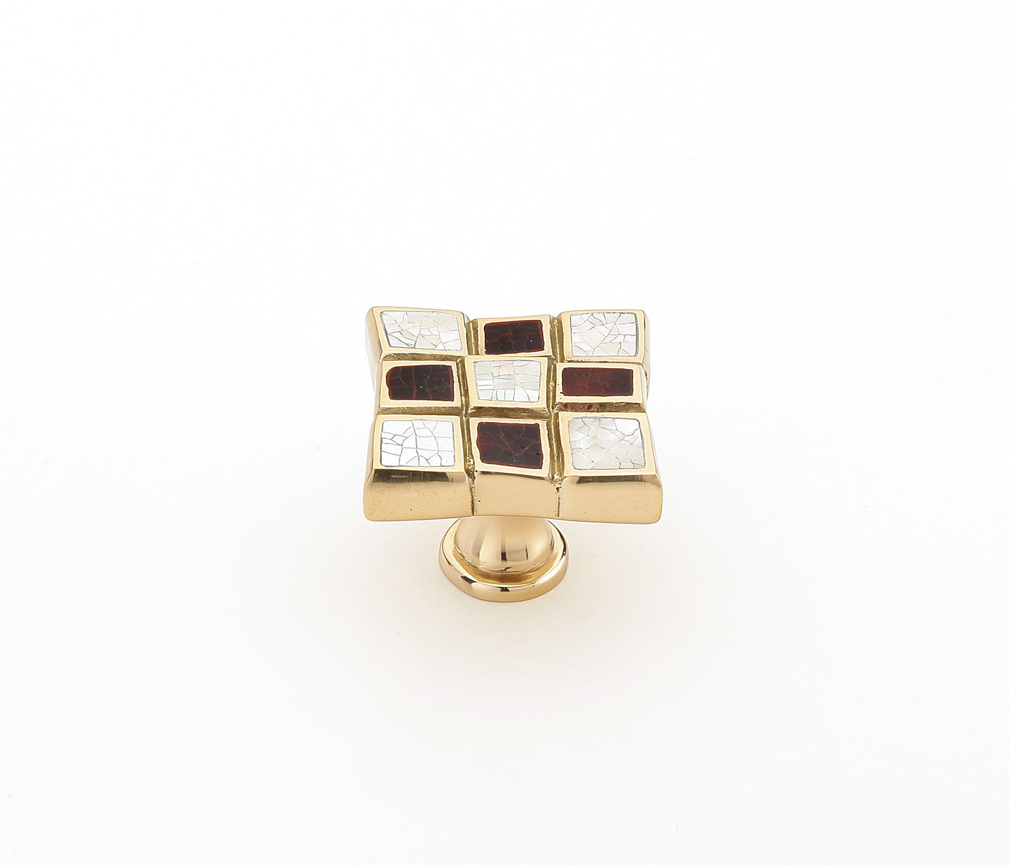 Schaub Avalon Bay Square Knob Red and White Mother of Pearl inlaid on Solid Brass 9 sections