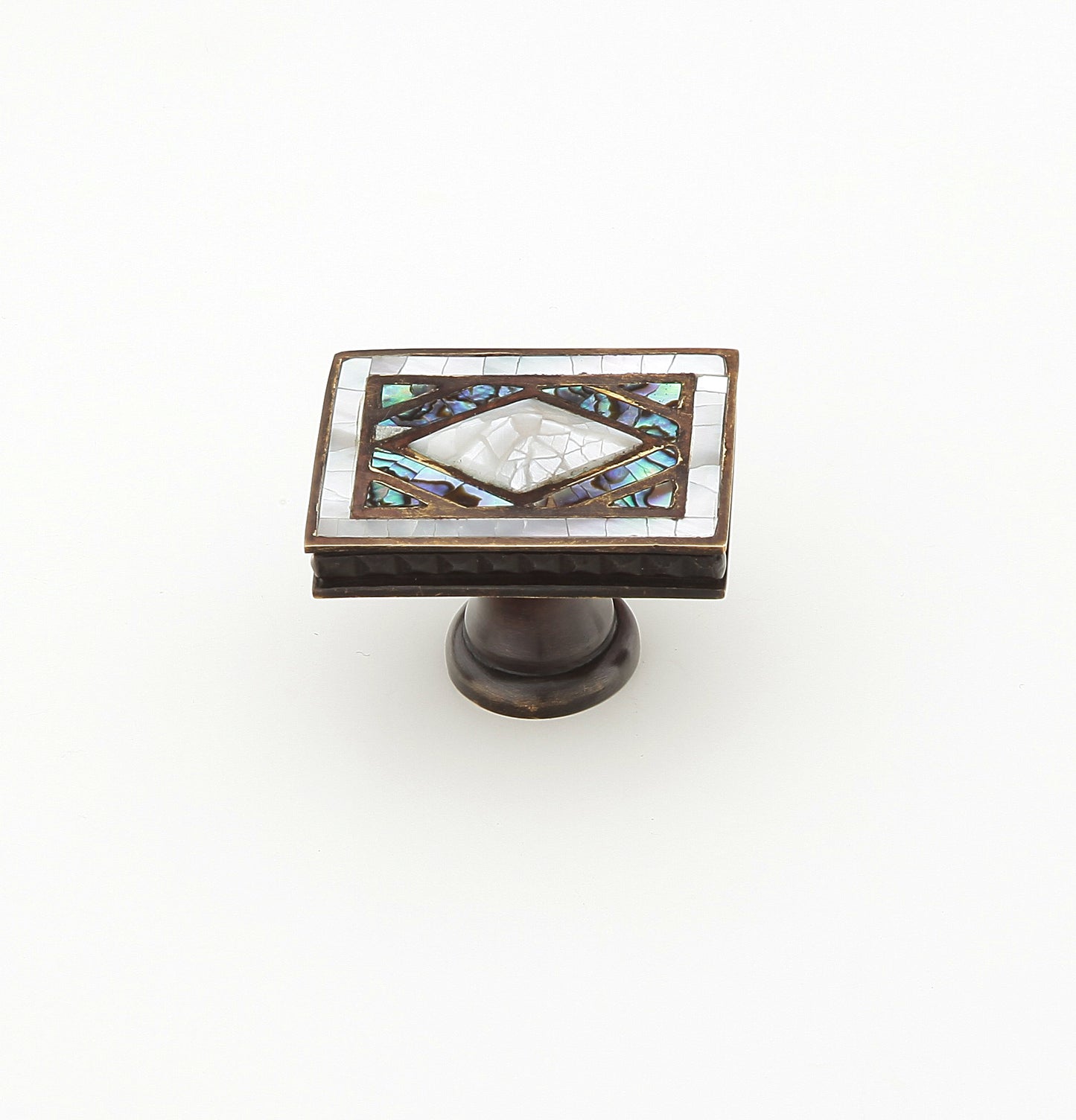 Schaub Avalon Bay Rectangle Knob Aged Dover Finish Imperial Shell and Mother of Pearl inlaid on Solid Brass