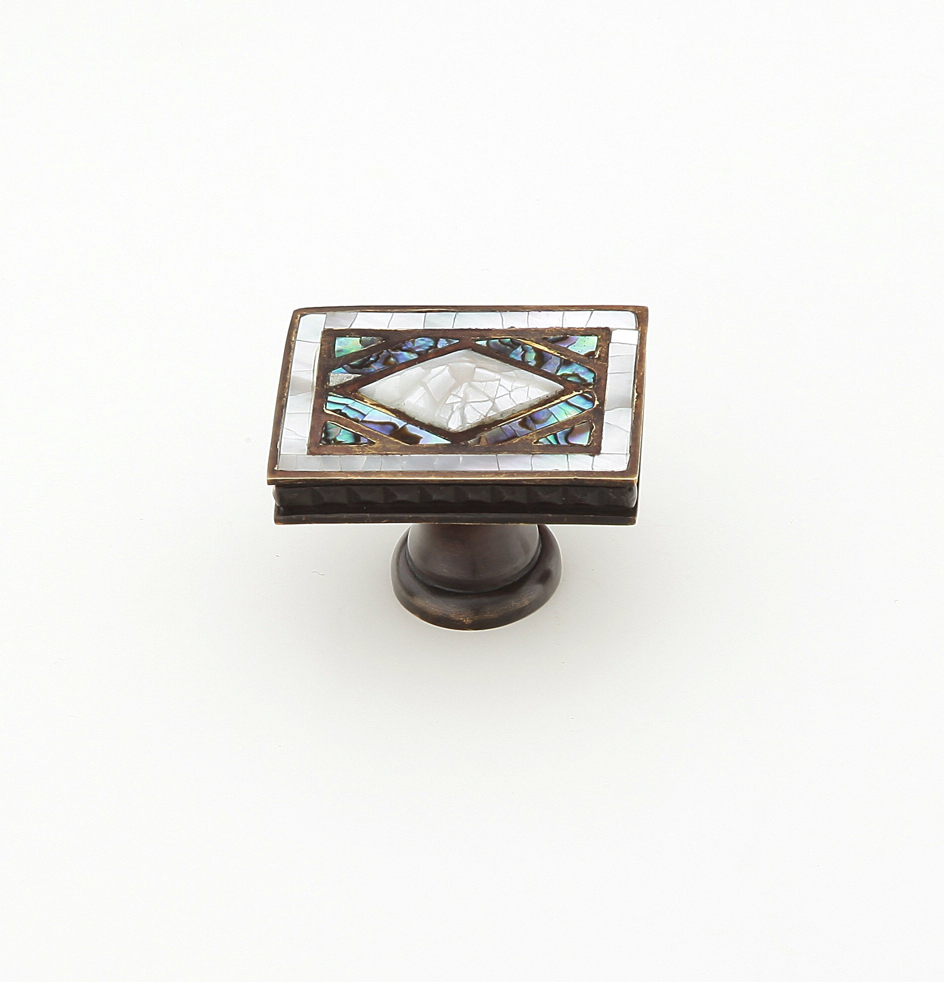 Schaub Avalon Bay Rectangle Knob Aged Dover Finish Imperial Shell and Mother of Pearl inlaid on Solid Brass