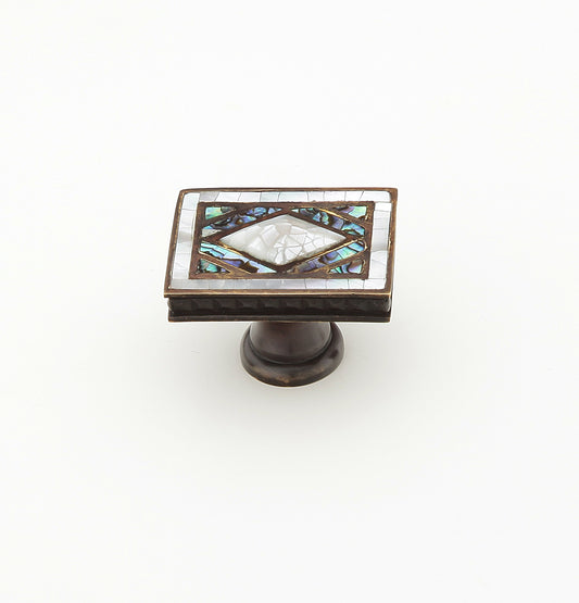 Schaub Avalon Bay Rectangle Knob Aged Dover Finish Imperial Shell and Mother of Pearl inlaid on Solid Brass