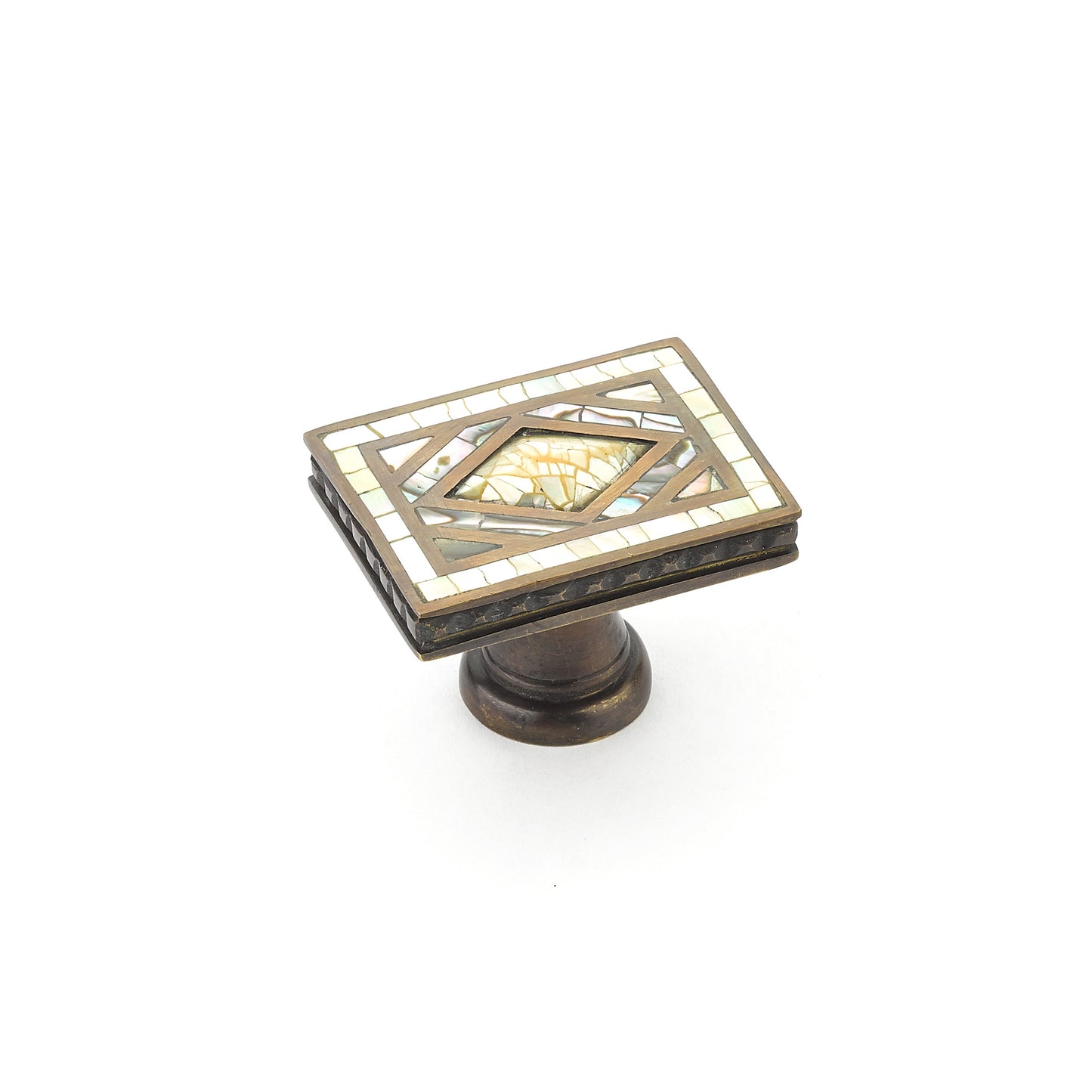 Schaub Avalon Bay Rectangle Knob Aged Dover Finish Imperial Shell and Yellow Mother of Pearl inlaid on Solid Brass