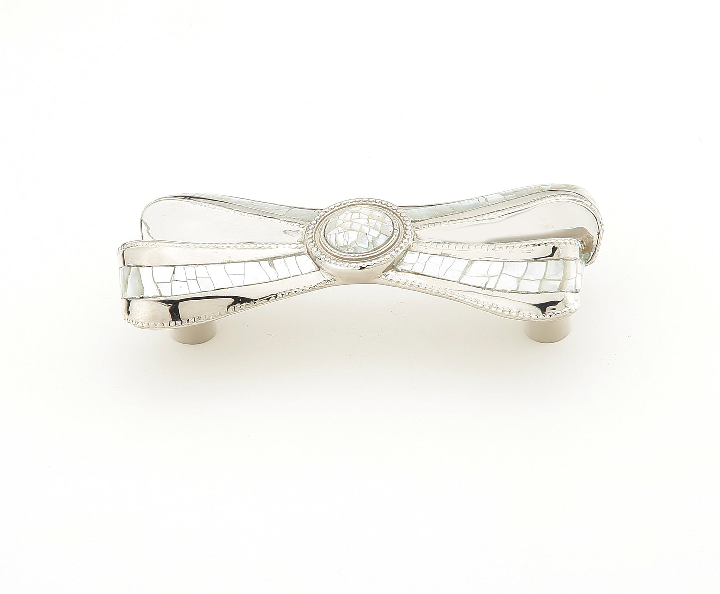Schaub Avalon Bay Ribbon Bow Pull Polished Nickel Finish White Mother of Pearl inlaid on Solid Brass