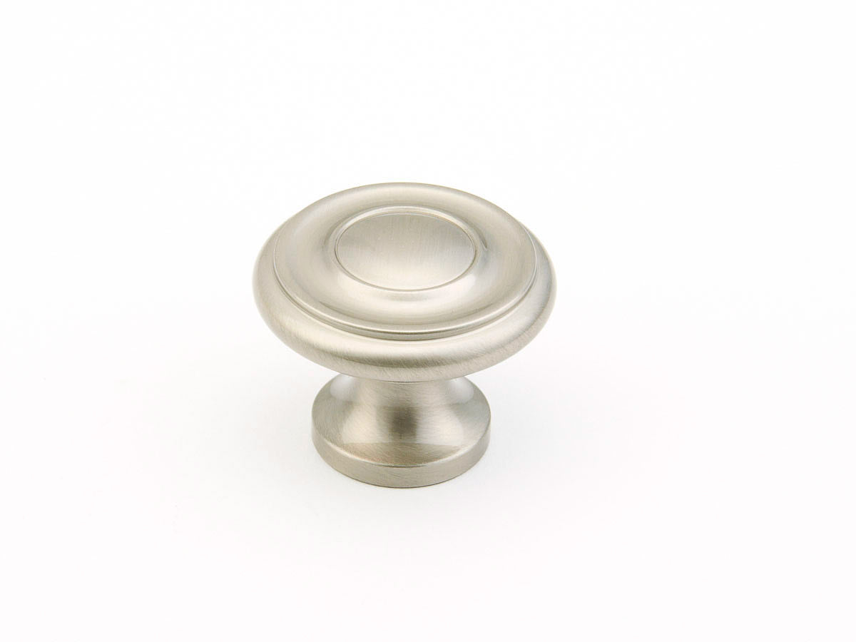 Schaub Traditional / Colonial Stepped Round Knob 1-1/4" Satin Nickel