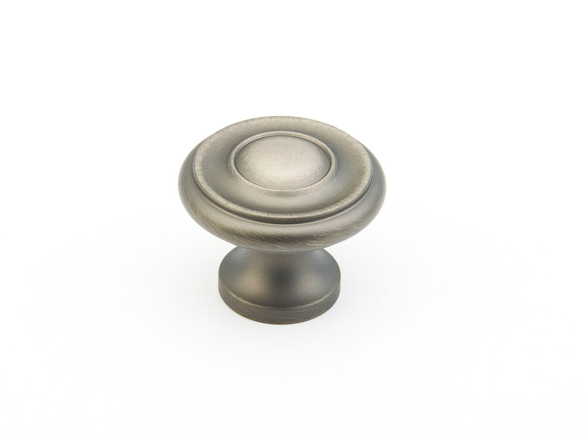 Schaub Traditional / Colonial Stepped Round Knob 1-1/4" Antique Nickel