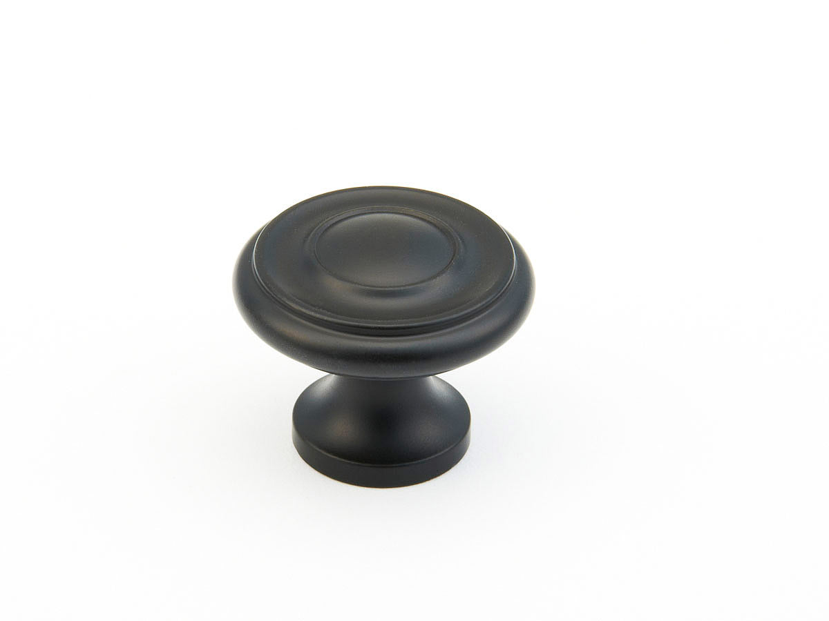 Schaub Traditional / Colonial Stepped Round Knob 1-1/4" Flat Black