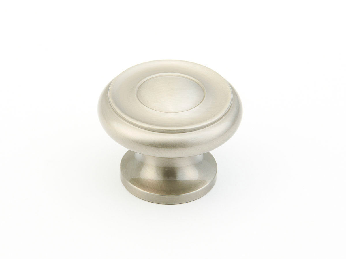 Schaub Traditional / Colonial Stepped Round Knob 1-1/2" Satin Nickel