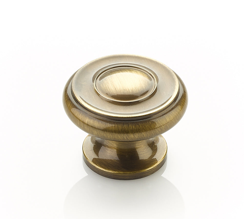 Schaub Traditional Stepped Round Knob 1-1/2" Antique Brass