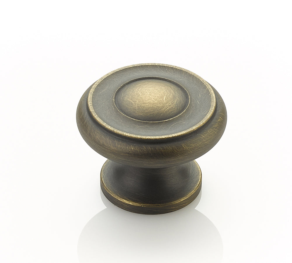 Schaub Traditional Stepped Round Knob 1-1/2" Antique Light Brass